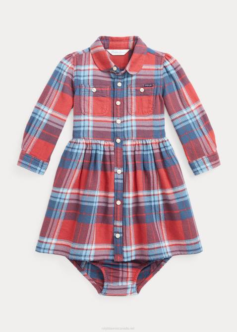 Baby Ralph Lauren Plaid Cotton Twill Shirtdress & Bloomer 4DJ28231 Red/Blue Multi