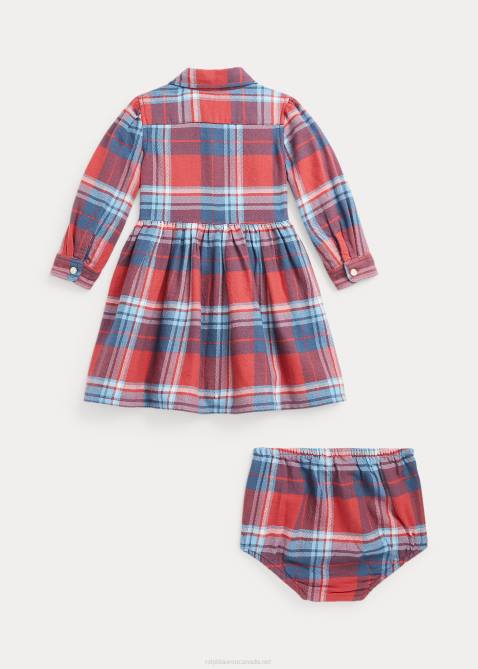 Baby Ralph Lauren Plaid Cotton Twill Shirtdress & Bloomer 4DJ28231 Red/Blue Multi