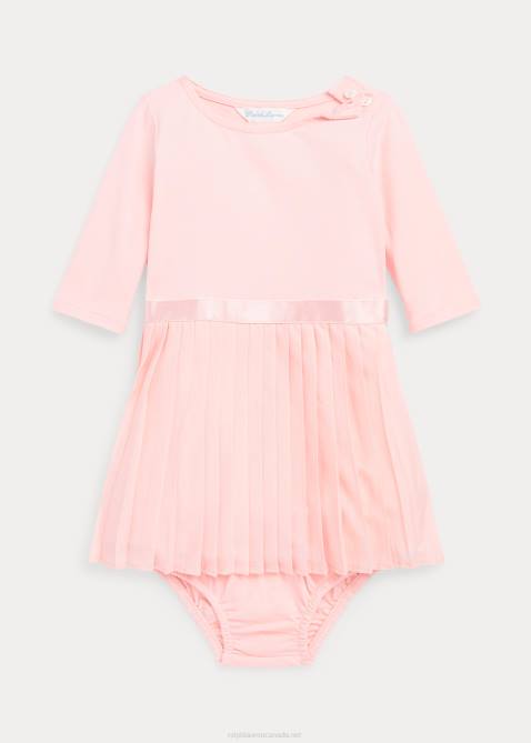 Baby Ralph Lauren Pleated Stretch Jersey Dress & Bloomer 4DJ28229 Pink Sand