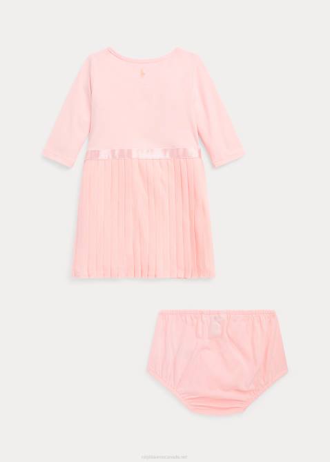 Baby Ralph Lauren Pleated Stretch Jersey Dress & Bloomer 4DJ28229 Pink Sand
