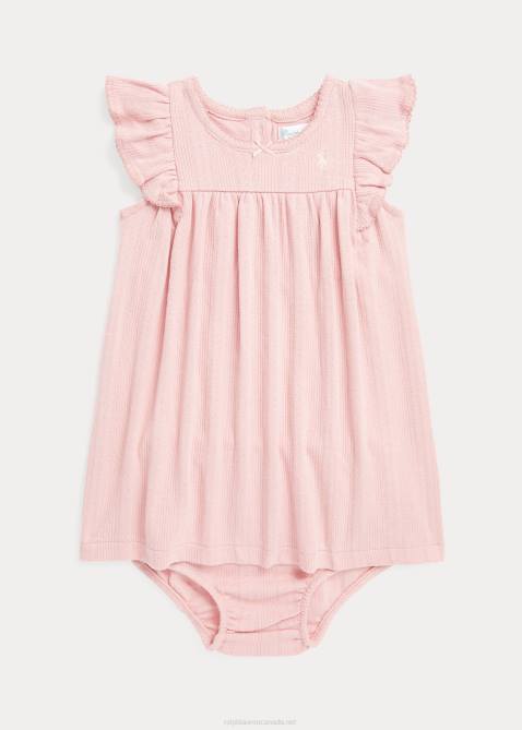 Baby Ralph Lauren Pointelle-Knit Cotton Dress & Bloomer 4DJ27862 Adirondack Rose