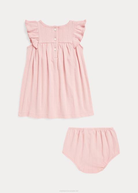Baby Ralph Lauren Pointelle-Knit Cotton Dress & Bloomer 4DJ27862 Adirondack Rose