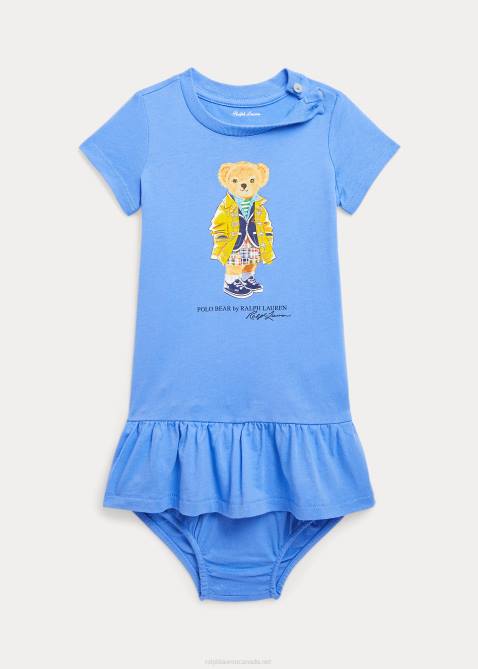 Baby Ralph Lauren Polo Bear Cotton Jersey Dress & Bloomer 4DJ27853 Harbor Island Blue