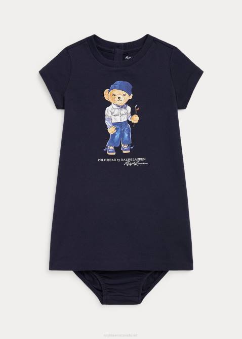 Baby Ralph Lauren Polo Bear Cotton Tee Dress & Bloomer 4DJ28234 Hunter Navy