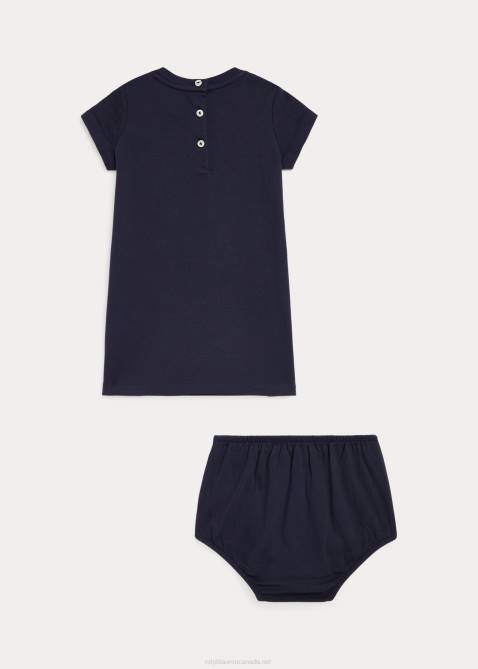 Baby Ralph Lauren Polo Bear Cotton Tee Dress & Bloomer 4DJ28234 Hunter Navy
