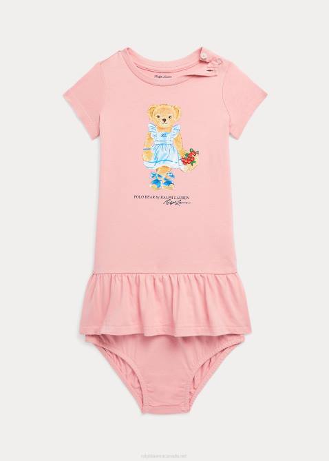 Baby Ralph Lauren Polo Bear Jersey Tee Dress & Bloomer 4DJ27854 Adirondack Rose