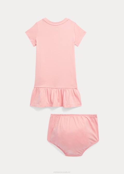 Baby Ralph Lauren Polo Bear Jersey Tee Dress & Bloomer 4DJ27854 Adirondack Rose