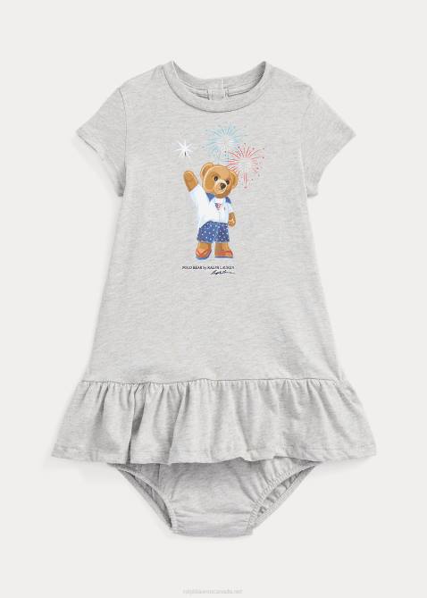 Baby Ralph Lauren Polo Bear Jersey Tee Dress & Bloomer 4DJ27857 Andover Heather