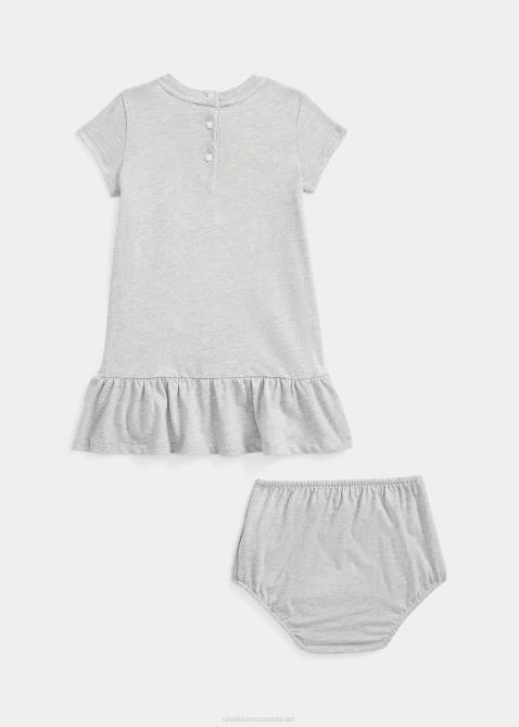 Baby Ralph Lauren Polo Bear Jersey Tee Dress & Bloomer 4DJ27857 Andover Heather