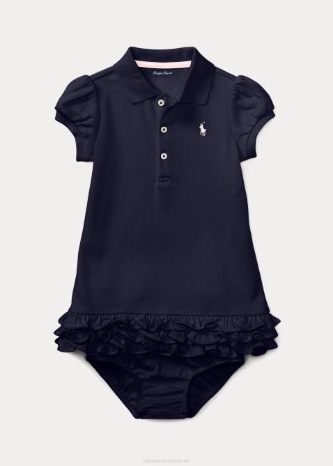 Baby Ralph Lauren Ruffled Polo Dress & Bloomer 4DJ27842 Refined Navy