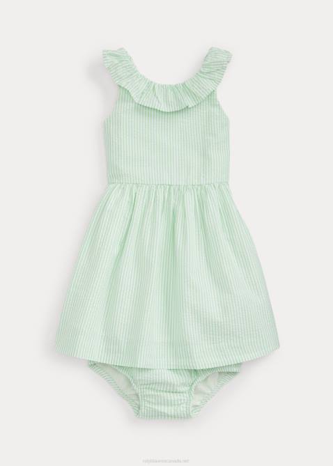 Baby Ralph Lauren Ruffled Seersucker Dress & Bloomer 4DJ28245 Green/White