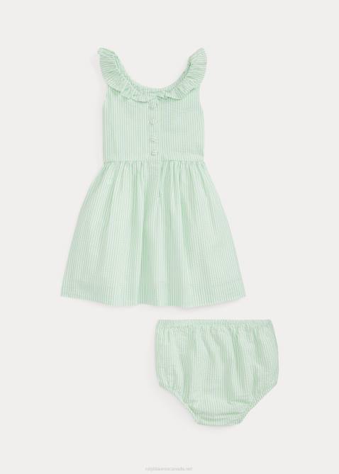 Baby Ralph Lauren Ruffled Seersucker Dress & Bloomer 4DJ28245 Green/White