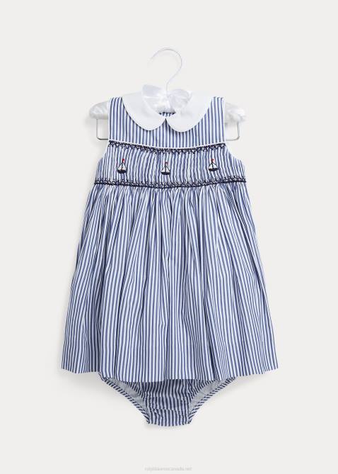 Baby Ralph Lauren Sailboat Cotton Poplin Dress & Bloomer 4DJ27867 Navy/White