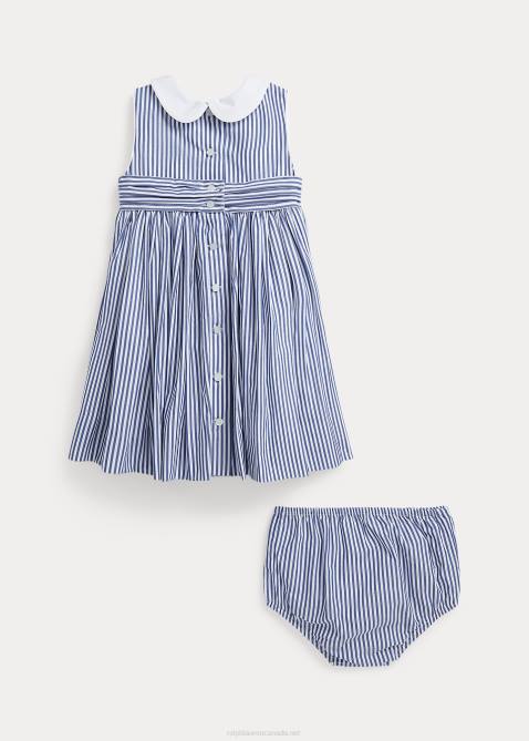 Baby Ralph Lauren Sailboat Cotton Poplin Dress & Bloomer 4DJ27867 Navy/White