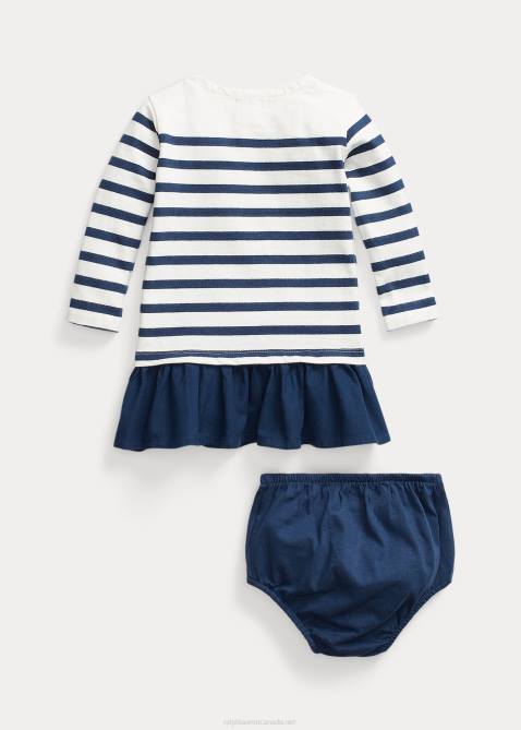 Baby Ralph Lauren Striped Cotton Jersey Dress & Bloomer 4DJ28235 Deckwash White Multi