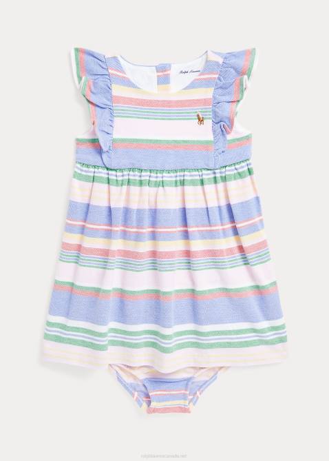 Baby Ralph Lauren Striped Cotton Mesh Dress & Bloomer 4DJ27860 Green Multi