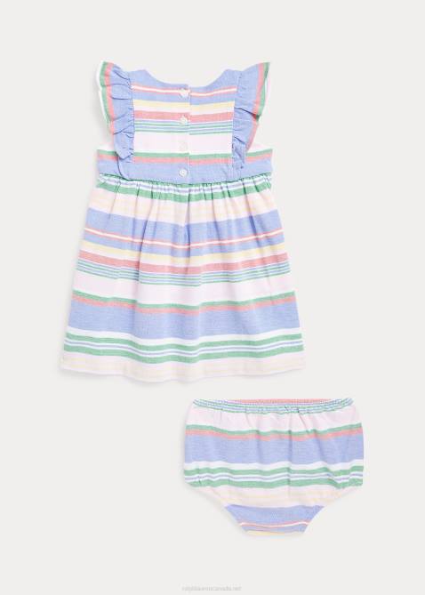 Baby Ralph Lauren Striped Cotton Mesh Dress & Bloomer 4DJ27860 Green Multi