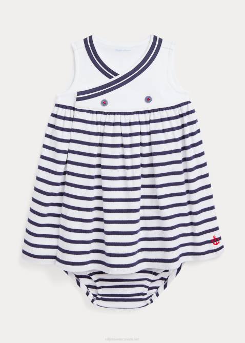 Baby Ralph Lauren Striped Cotton Wrap Dress & Bloomer 4DJ27863 White Multi