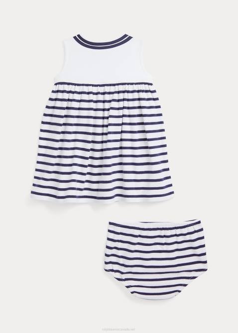 Baby Ralph Lauren Striped Cotton Wrap Dress & Bloomer 4DJ27863 White Multi
