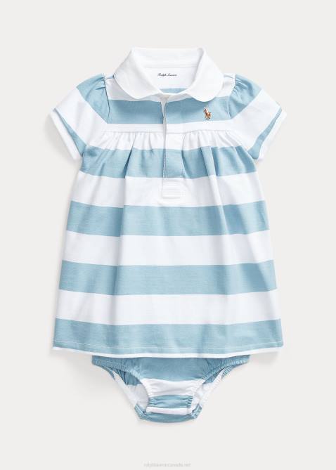 Baby Ralph Lauren Striped Jersey Rugby Dress & Bloomer 4DJ27837 Blue Note/White