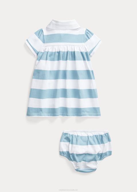 Baby Ralph Lauren Striped Jersey Rugby Dress & Bloomer 4DJ27837 Blue Note/White