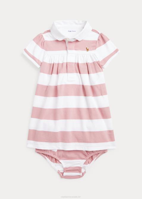 Baby Ralph Lauren Striped Jersey Rugby Dress & Bloomer 4DJ27838 Adirondack Rose/White