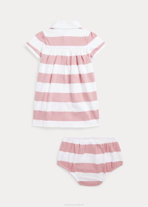 Baby Ralph Lauren Striped Jersey Rugby Dress & Bloomer 4DJ27838 Adirondack Rose/White