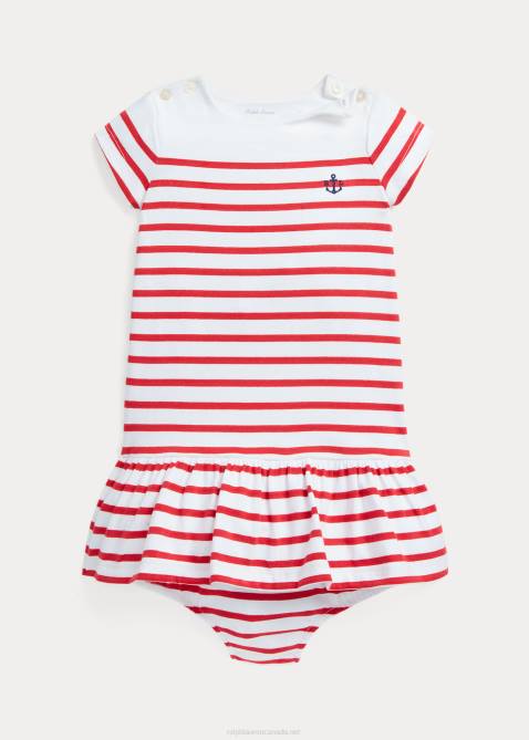 Baby Ralph Lauren Striped Jersey Tee Dress & Bloomer 4DJ27855 Sunrise Red