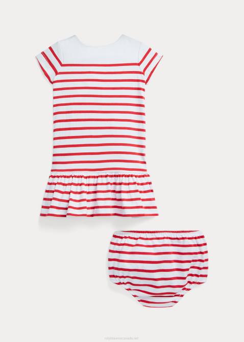 Baby Ralph Lauren Striped Jersey Tee Dress & Bloomer 4DJ27855 Sunrise Red