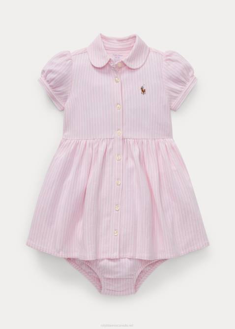 Baby Ralph Lauren Striped Knit Oxford Dress & Bloomer 4DJ27848 Carmel Pink