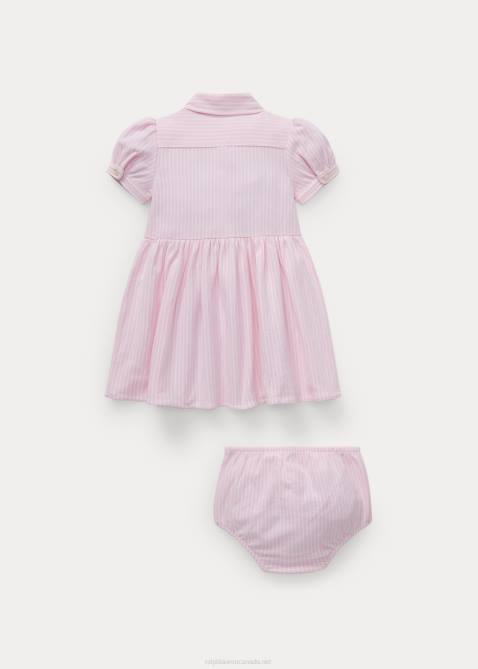 Baby Ralph Lauren Striped Knit Oxford Dress & Bloomer 4DJ27848 Carmel Pink