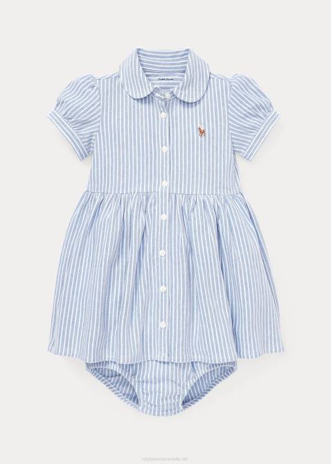 Baby Ralph Lauren Striped Knit Oxford Dress & Bloomer 4DJ27849 Harbor Island Blue/White