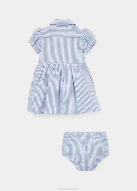 Baby Ralph Lauren Striped Knit Oxford Dress & Bloomer 4DJ27849 Harbor Island Blue/White