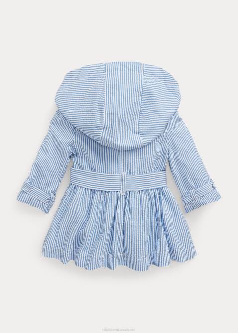 Baby Ralph Lauren Seersucker Hooded Trench Coat 4DJ28328 Blue/White