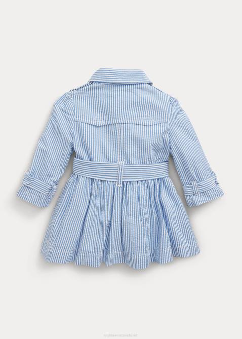 Baby Ralph Lauren Seersucker Hooded Trench Coat 4DJ28328 Blue/White