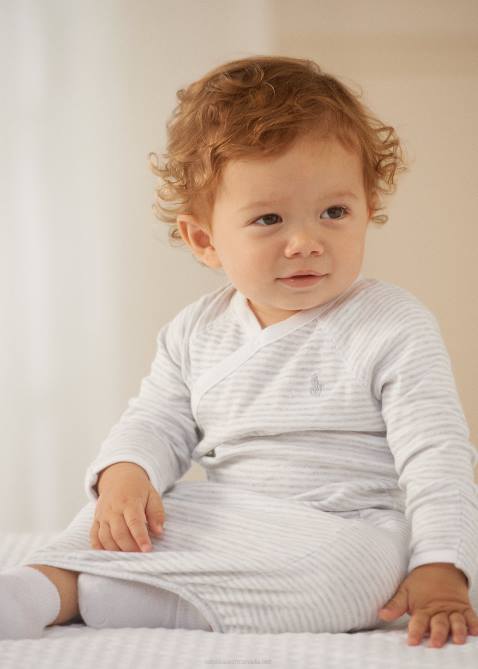 Baby Ralph Lauren Striped Cotton Interlock Gown 4DJ28177 Quartz Heather/White