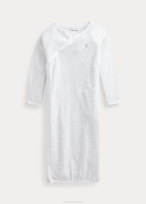 Baby Ralph Lauren Striped Cotton Interlock Gown 4DJ28177 Quartz Heather/White