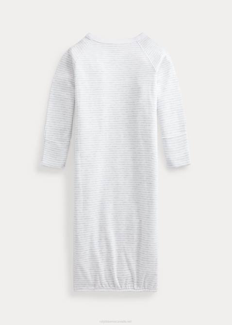 Baby Ralph Lauren Striped Cotton Interlock Gown 4DJ28177 Quartz Heather/White