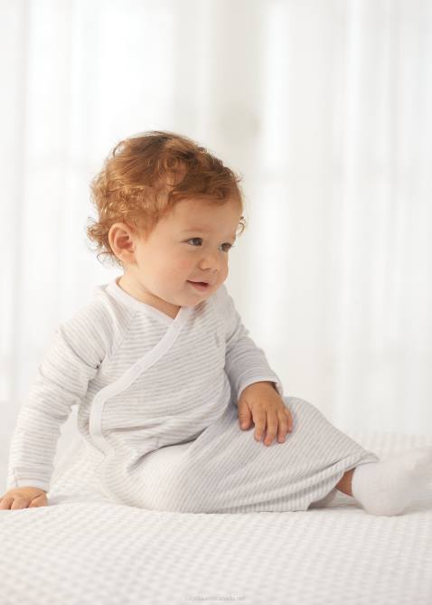 Baby Ralph Lauren Striped Cotton Interlock Gown 4DJ28177 Quartz Heather/White