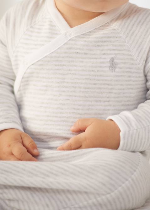 Baby Ralph Lauren Striped Cotton Interlock Gown 4DJ28177 Quartz Heather/White