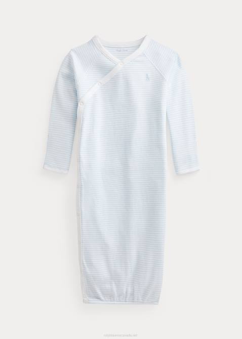 Baby Ralph Lauren Striped Cotton Interlock Gown 4DJ28181 Beryl Blue/White
