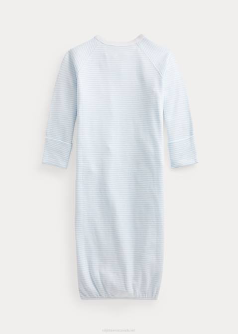 Baby Ralph Lauren Striped Cotton Interlock Gown 4DJ28181 Beryl Blue/White