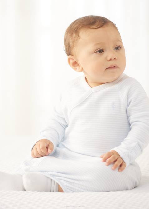 Baby Ralph Lauren Striped Cotton Interlock Gown 4DJ28181 Beryl Blue/White