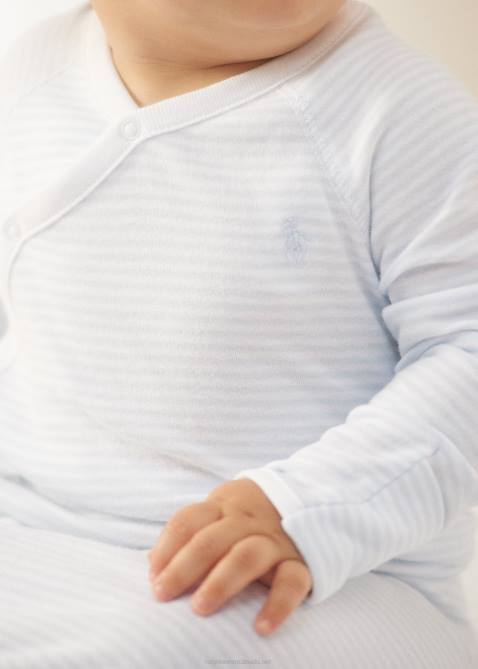 Baby Ralph Lauren Striped Cotton Interlock Gown 4DJ28181 Beryl Blue/White