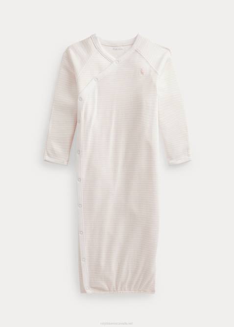 Baby Ralph Lauren Striped Organic Interlock Gown 4DJ28180 Delicate Pink/White