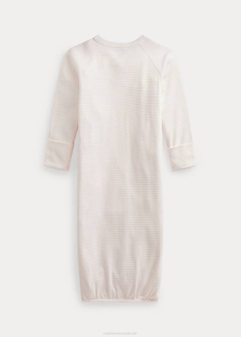 Baby Ralph Lauren Striped Organic Interlock Gown 4DJ28180 Delicate Pink/White