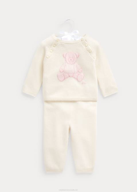 Baby Ralph Lauren Bear Cashmere Top & Pant Set 4DJ27799 Light Pink