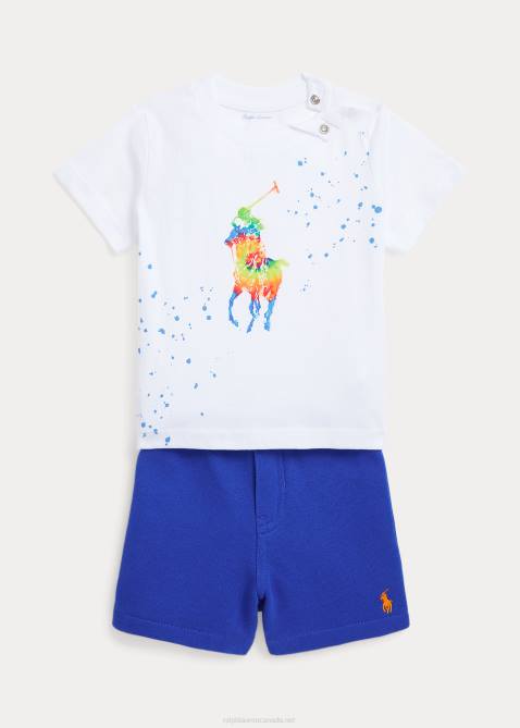 Baby Ralph Lauren Big Pony Jersey Tee & Fleece Short Set 4DJ28182 White