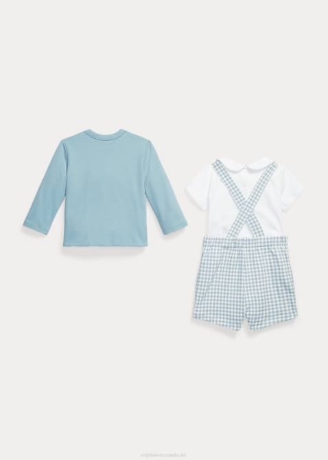Baby Ralph Lauren Bodysuit Cardigan & Overall Set 4DJ27770 Blue Gingham
