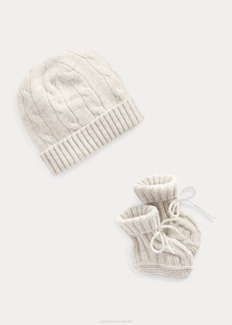 Baby Ralph Lauren Cashmere Beanie & Bootie Set 4DJ28034 Light Grey Heather